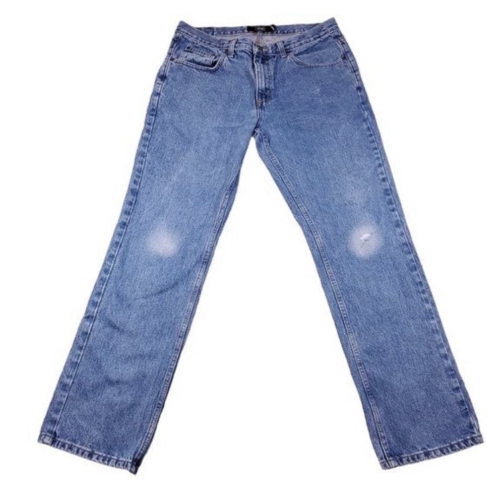 Berkley Jensen Men's Straight Leg Light Wash Distressed Knee Jeans Size 34 x 32